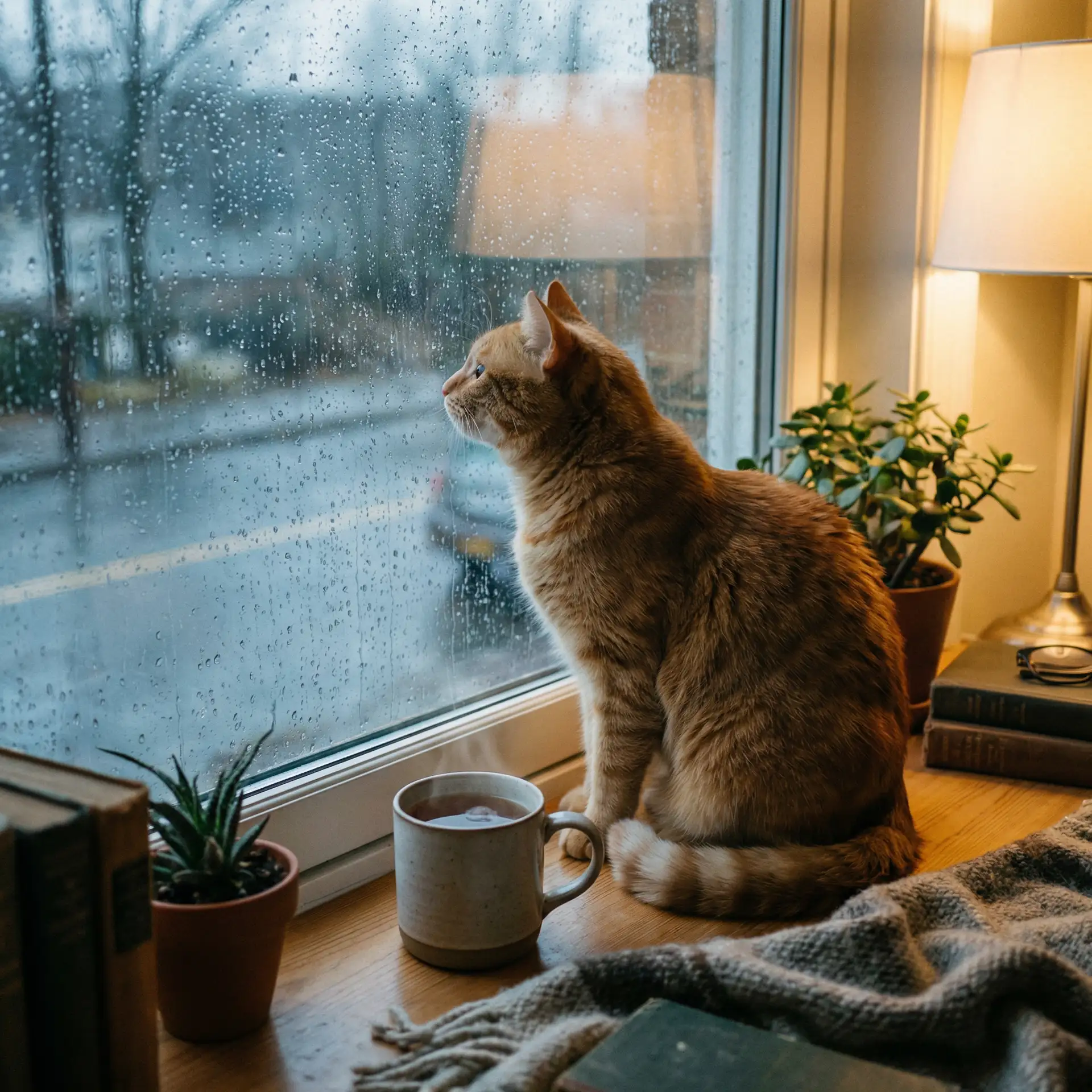猫咪望着窗外的雨 - 搞笑一家人国语版